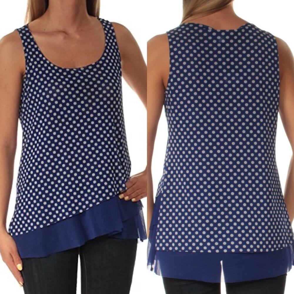 INC INTERNATIONAL CONCEPTS • Blue Polkadot Scoop High-Low Tank Top